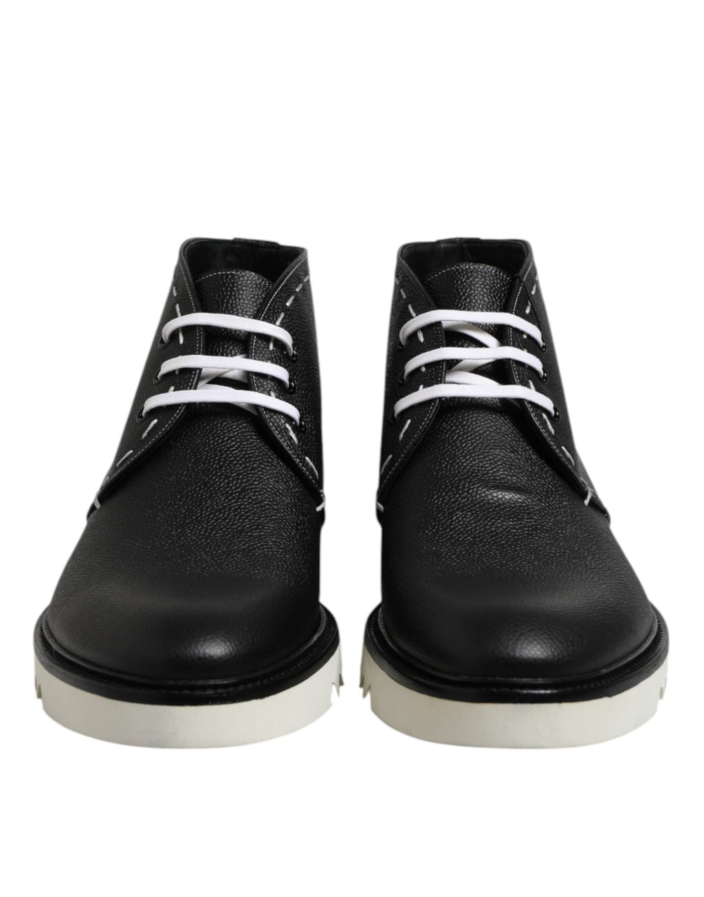 Schwarze Weiße Leder Stiefeletten Schuhe