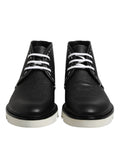 Schwarze Weiße Leder Stiefeletten Schuhe