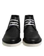 Schwarze Weiße Leder Stiefeletten Schuhe