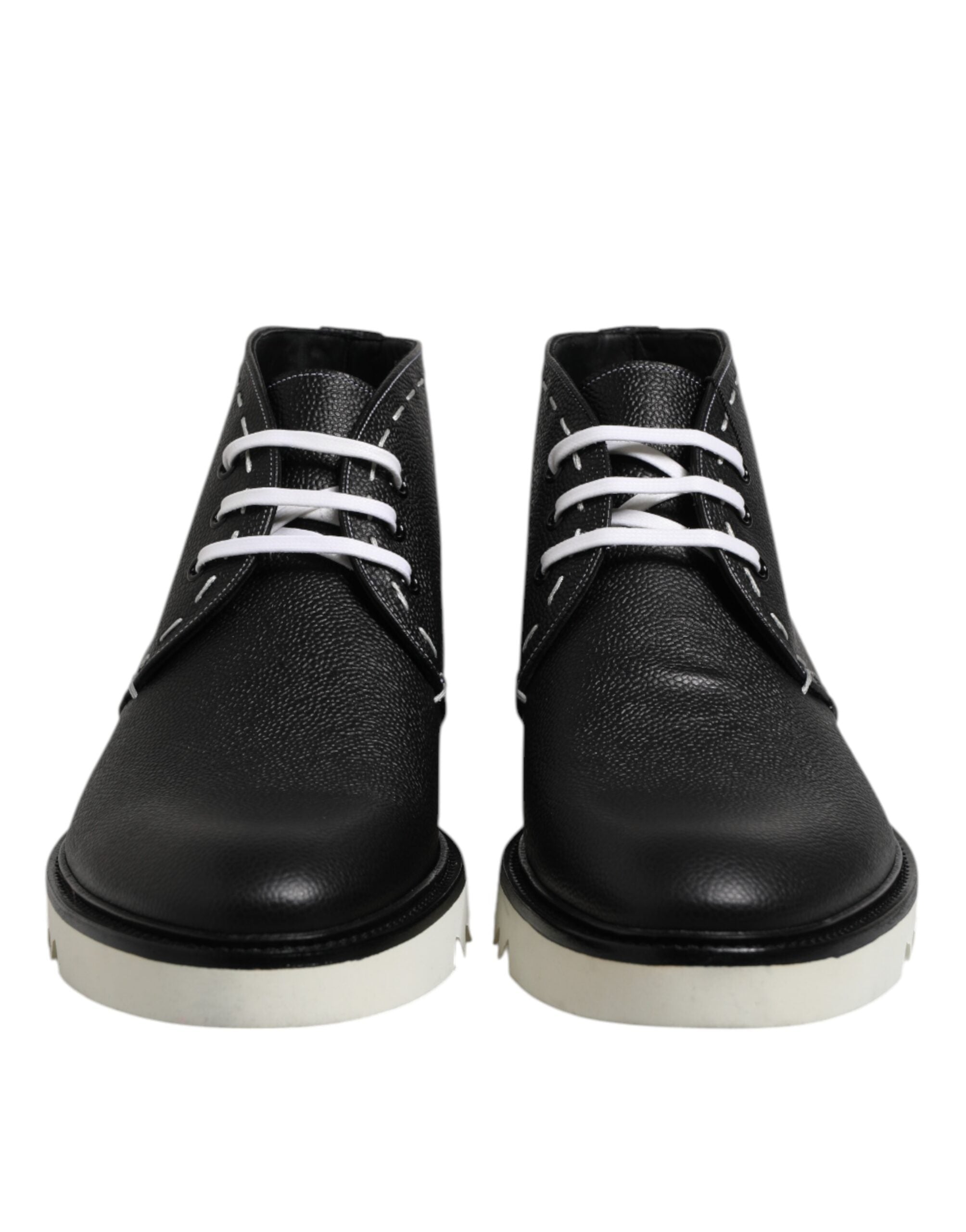 Schwarze Weiße Leder Stiefeletten Schuhe
