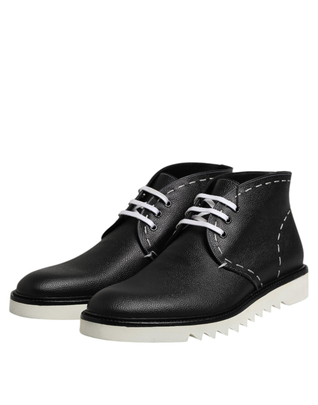 Schwarze Weiße Leder Stiefeletten Schuhe