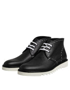 Schwarze Weiße Leder Stiefeletten Schuhe