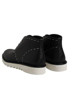 Schwarze Weiße Leder Stiefeletten Schuhe