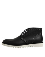 Schwarze Weiße Leder Stiefeletten Schuhe