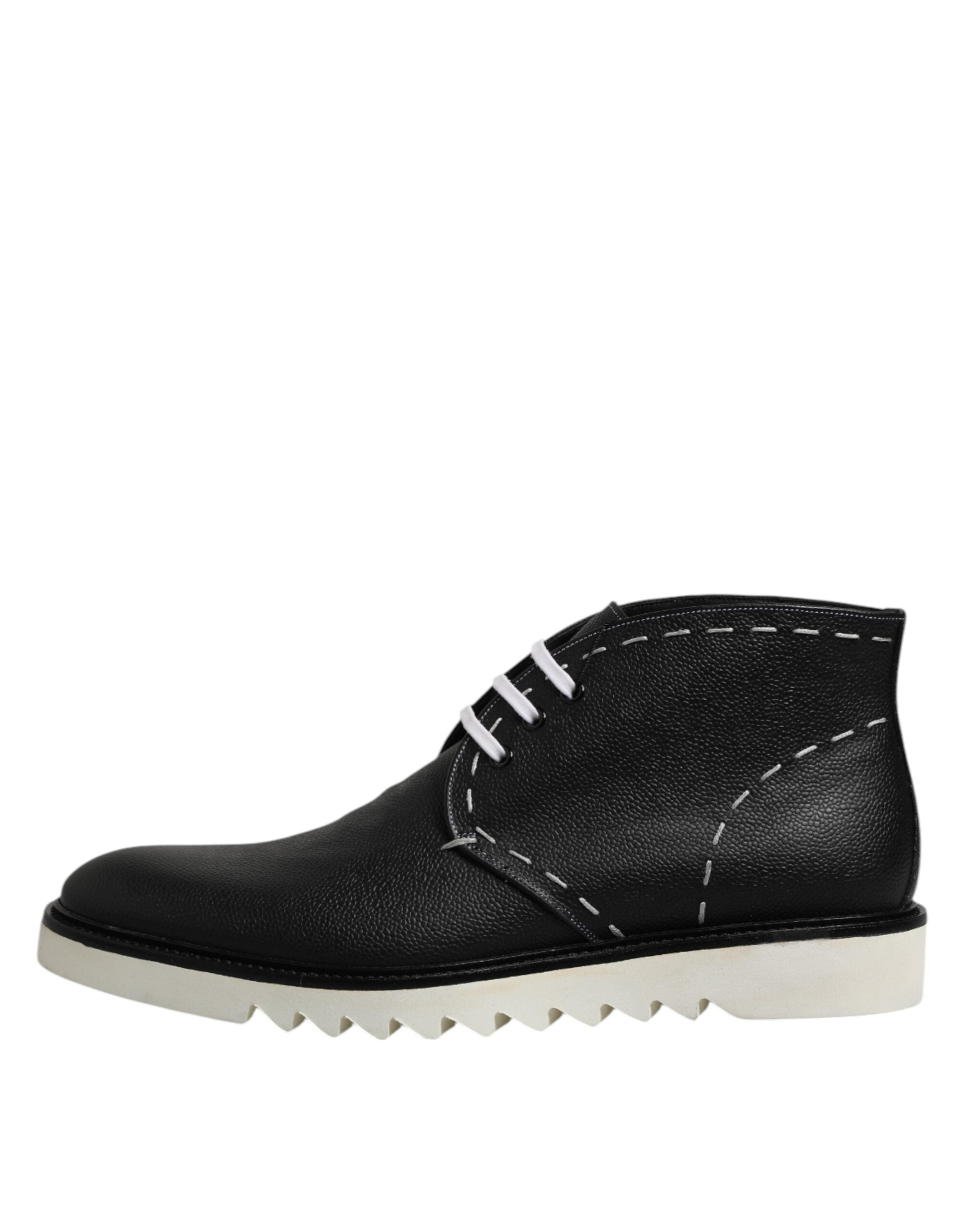 Schwarze Weiße Leder Stiefeletten Schuhe