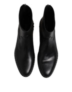 Black Leather Logo Ankle Boots Studded Shoes