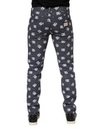 Dark Gray Logo Cotton Skinny Slim Denim Jeans