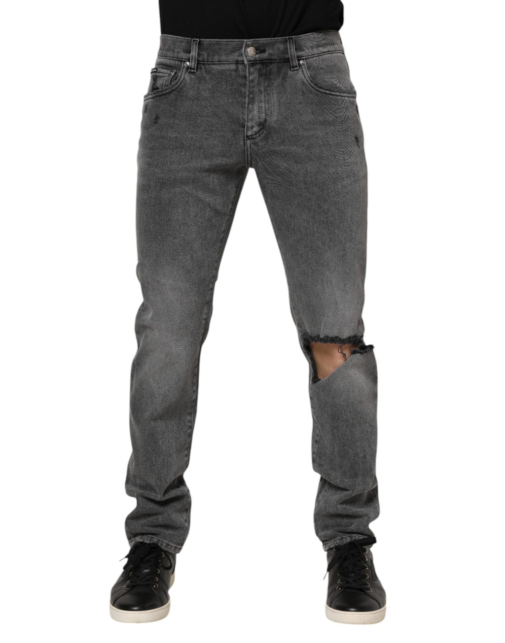 Jeans aus grauem Baumwoll-Denim mit Logo-Plakette