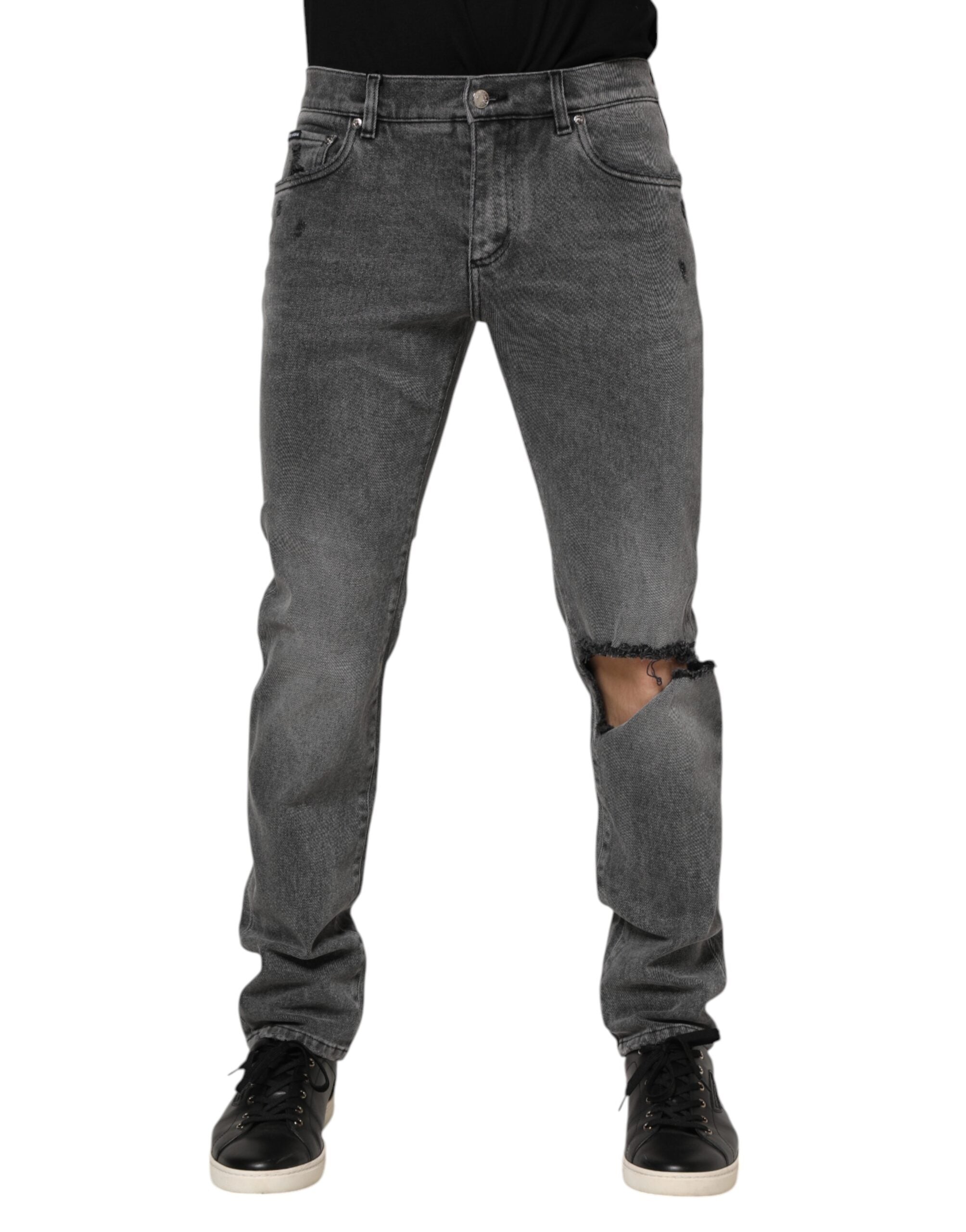 Jeans aus grauem Baumwoll-Denim mit Logo-Plakette