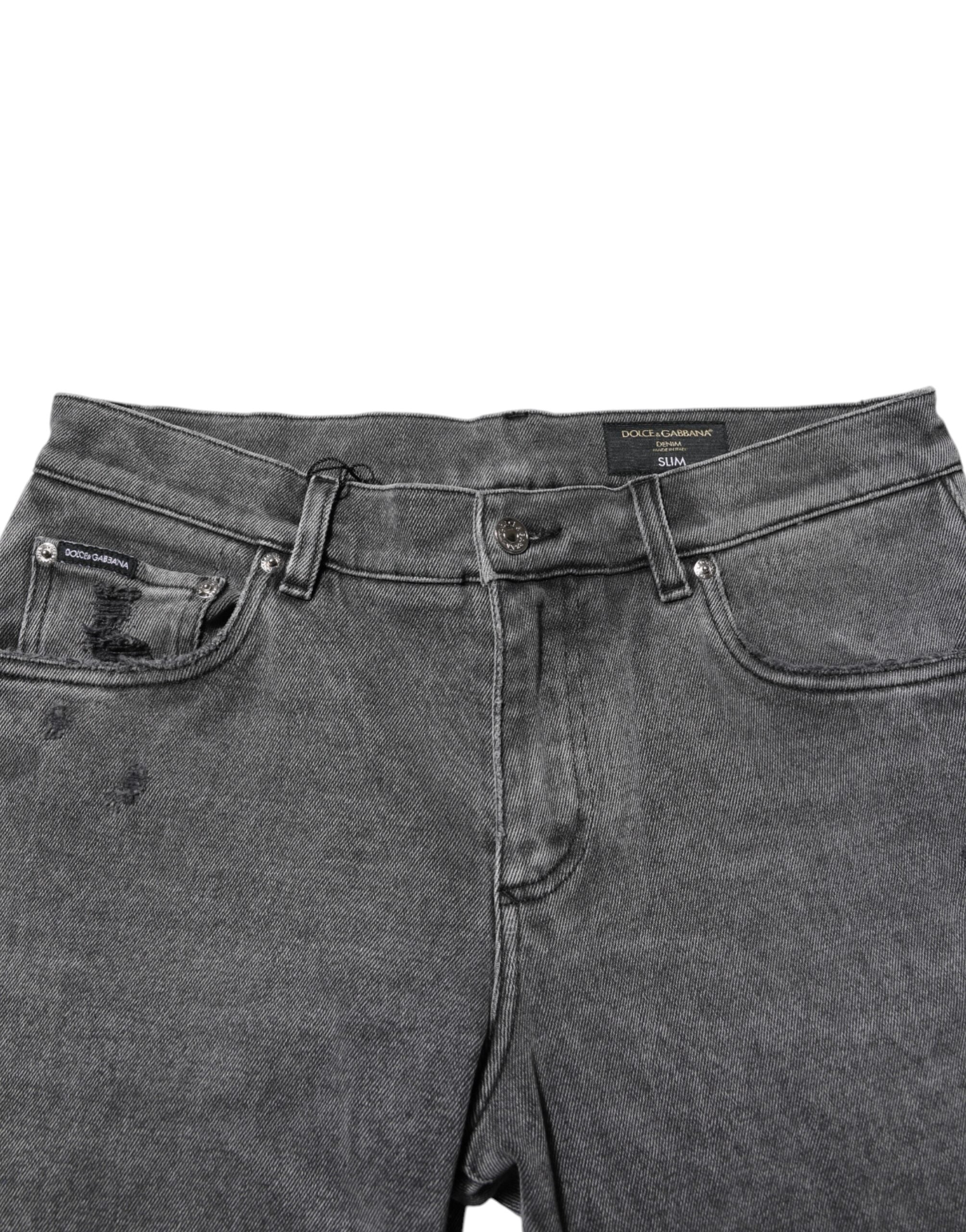 Jeans aus grauem Baumwoll-Denim mit Logo-Plakette