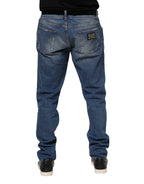 Blue Washed Cotton Logo Plaque Denim Jeans