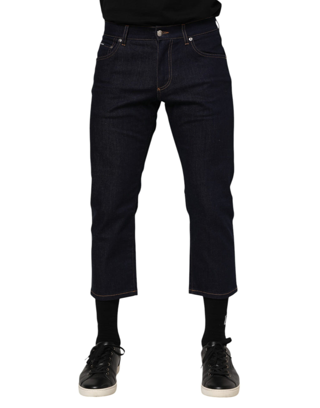 Dunkelblaue Baumwoll-Denim-Slim-Fit-Jeans mit Logo für Herren
