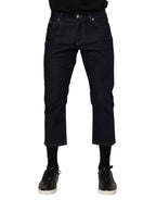 Dunkelblaue Baumwoll-Denim-Slim-Fit-Jeans mit Logo für Herren