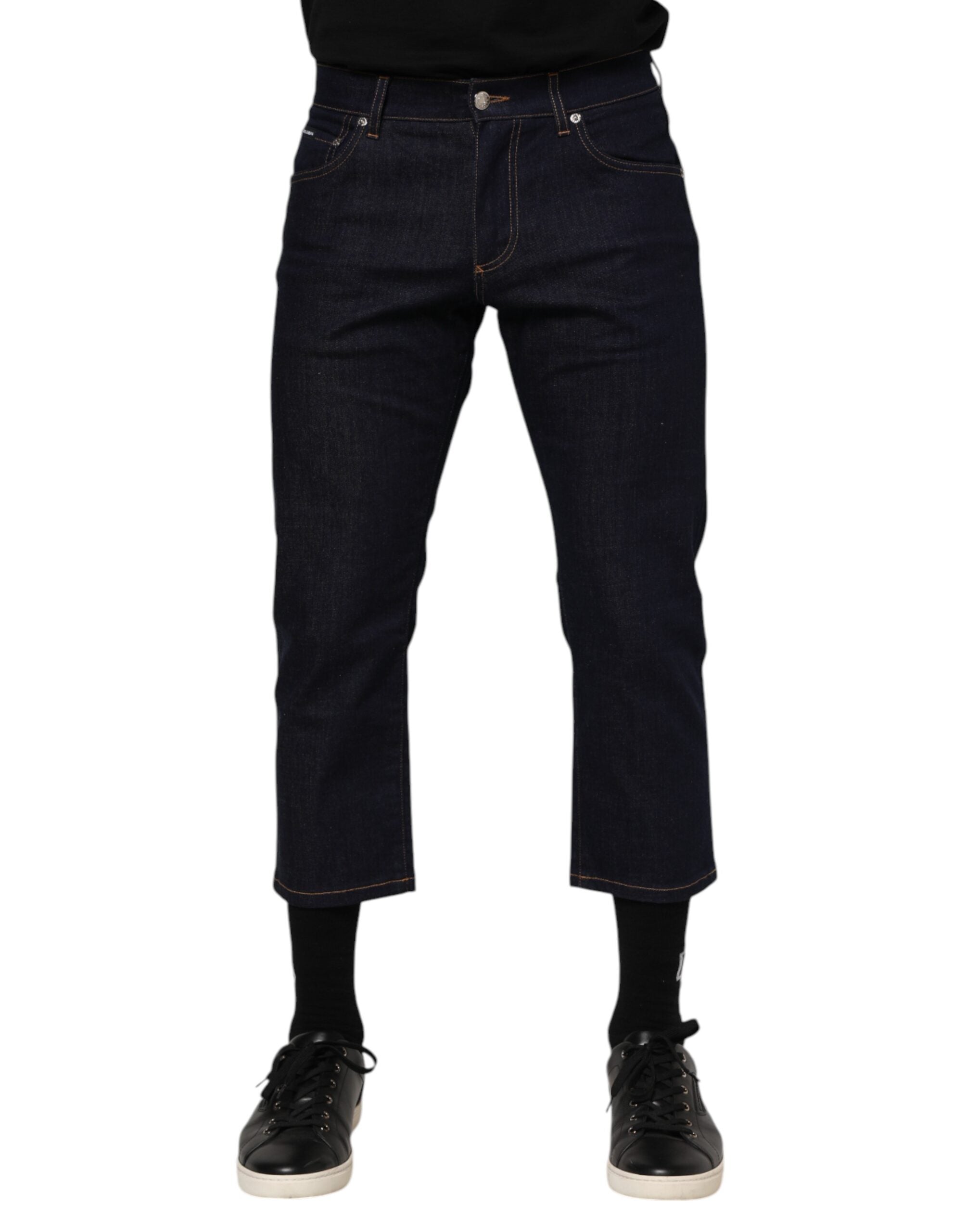 Dunkelblaue Baumwoll-Denim-Slim-Fit-Jeans mit Logo für Herren