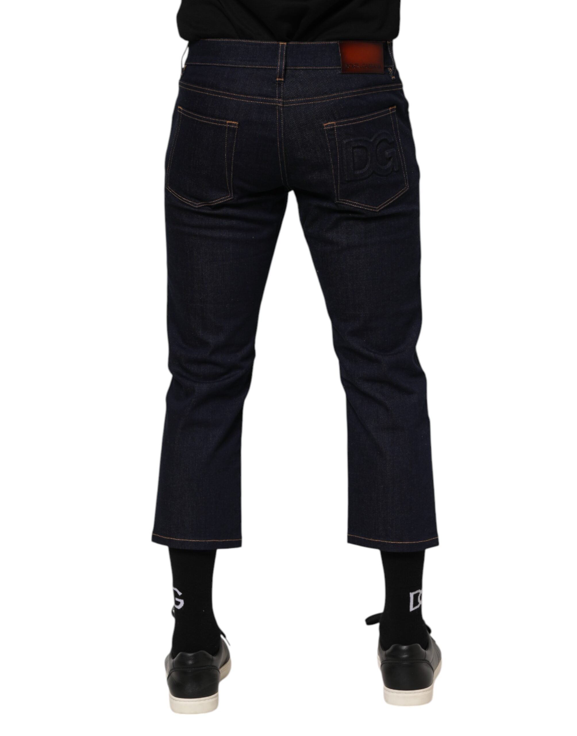 Dunkelblaue Baumwoll-Denim-Slim-Fit-Jeans mit Logo für Herren