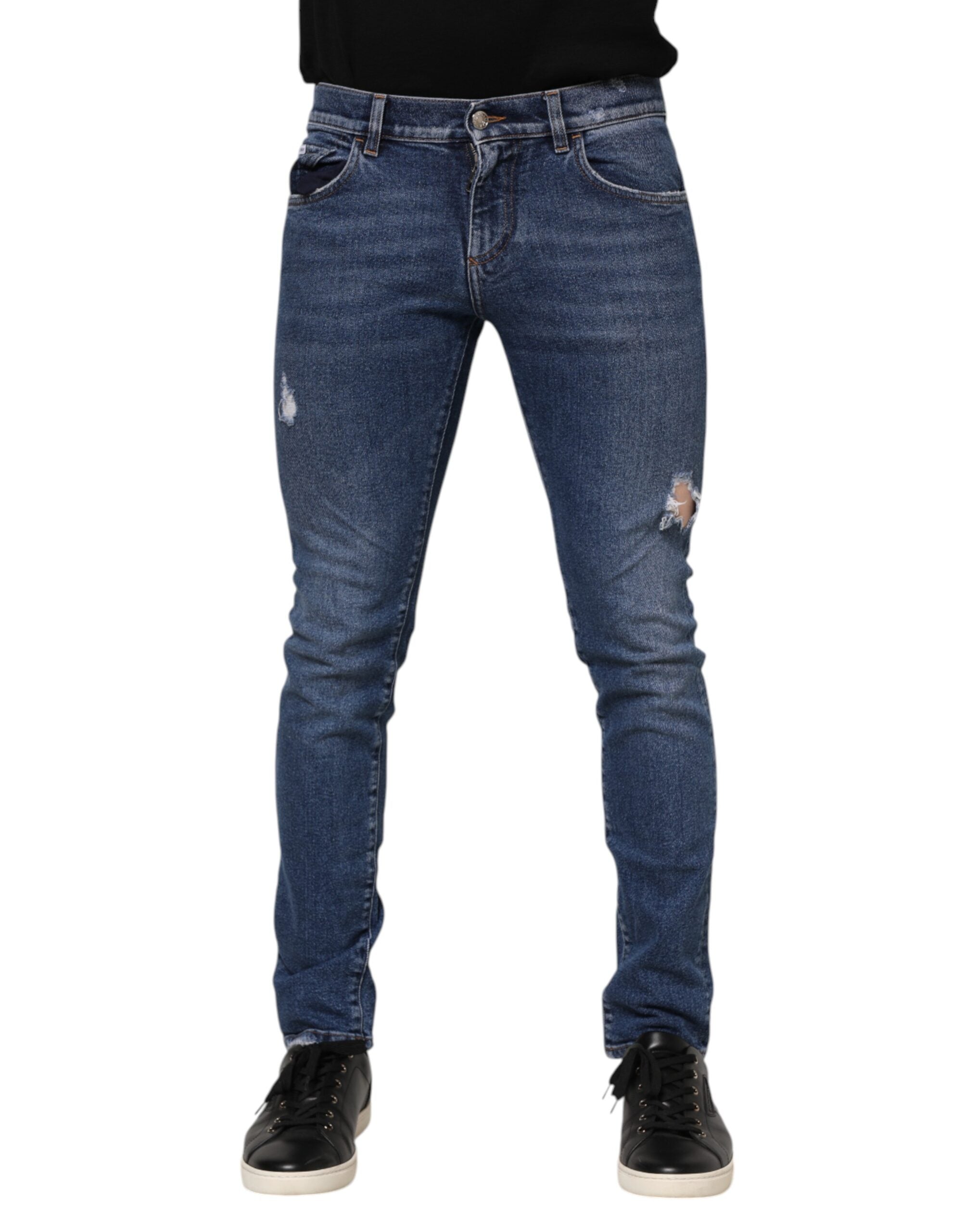 Blue Cotton Logo Plaque Skinny Herren Jeans