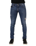 Blue Cotton Logo Plaque Skinny Herren Jeans