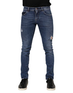 Blue Cotton Logo Plaque Skinny Herren Jeans