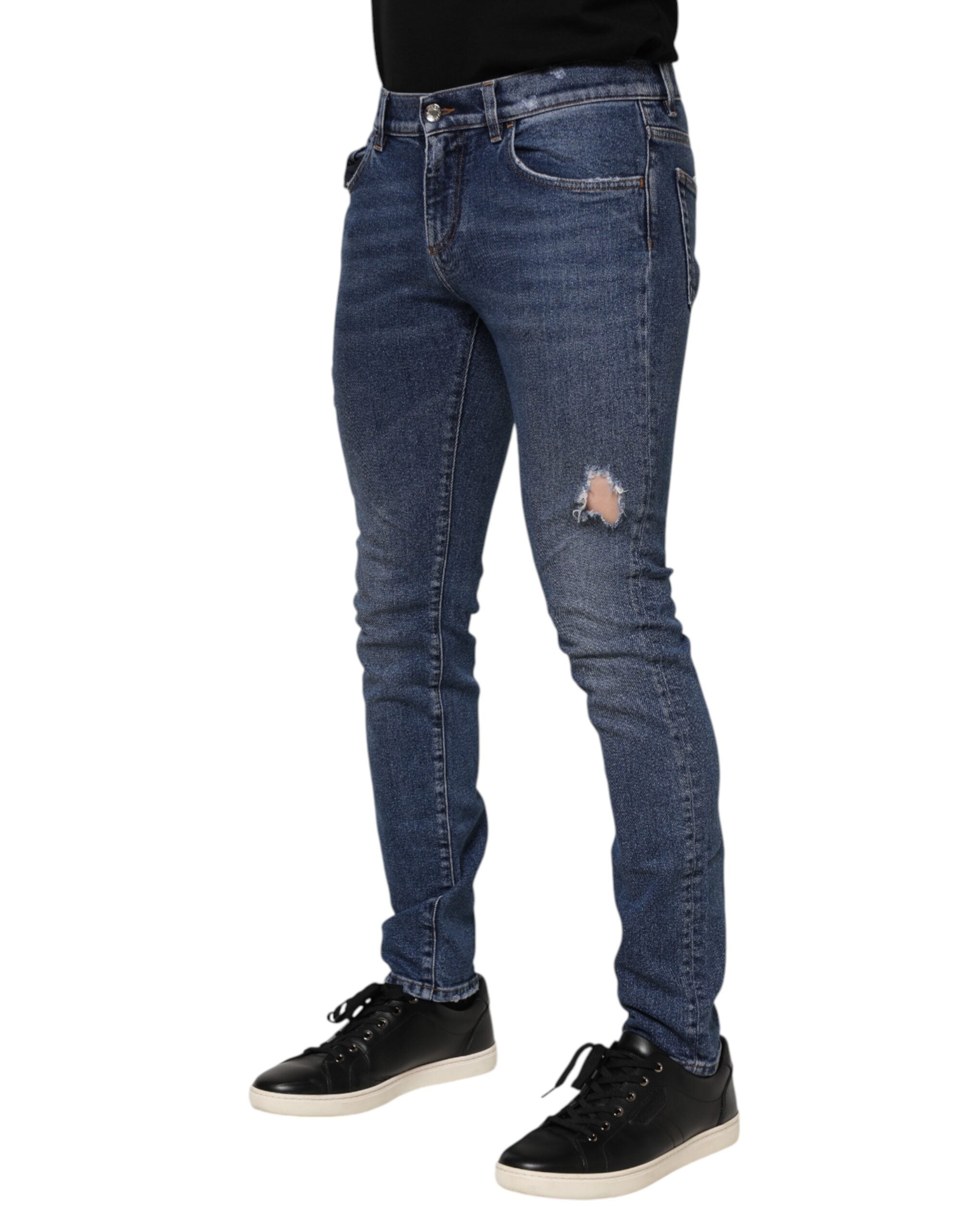 Blue Cotton Logo Plaque Skinny Herren Jeans