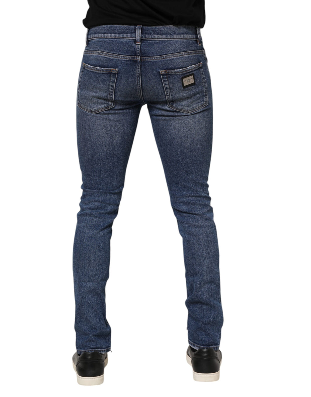 Blue Cotton Logo Plaque Skinny Herren Jeans