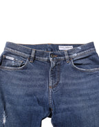 Blue Cotton Logo Plaque Skinny Herren Jeans
