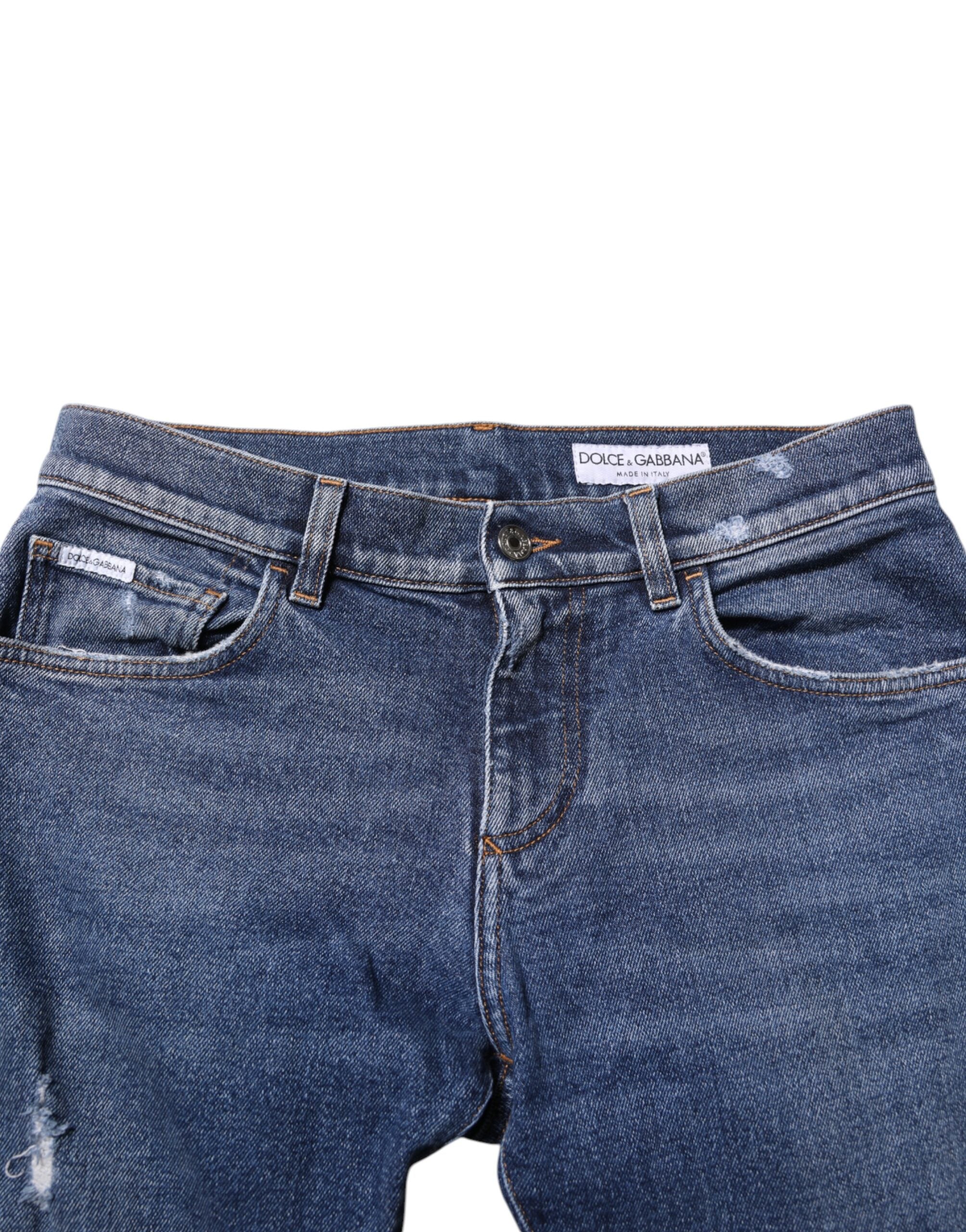 Blue Cotton Logo Plaque Skinny Herren Jeans