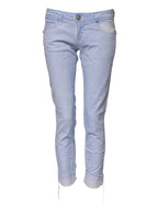 Hellblaue Baumwoll-Slim-Fit-Jeans mit niedriger Taille