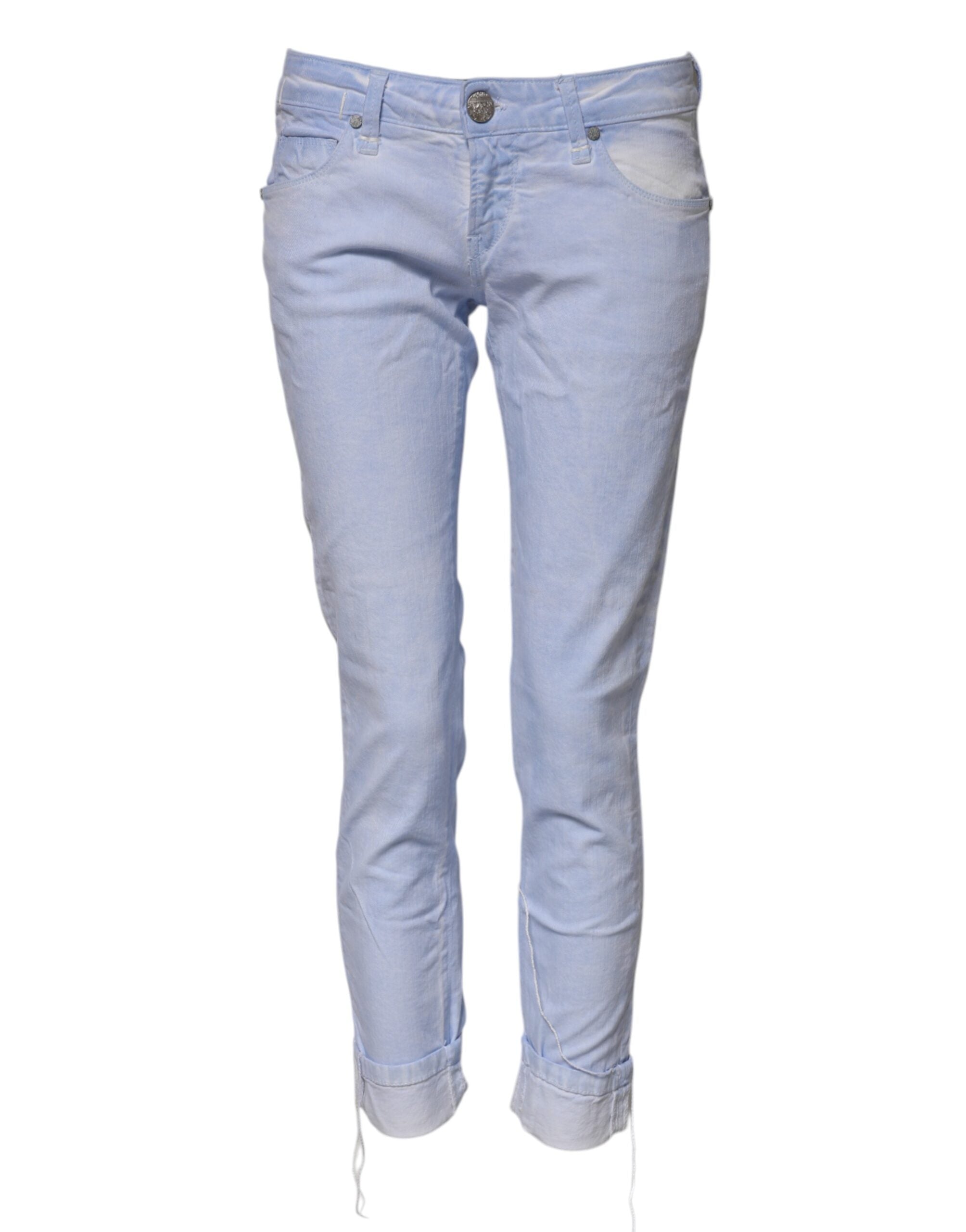 Hellblaue Baumwoll-Slim-Fit-Jeans mit niedriger Taille