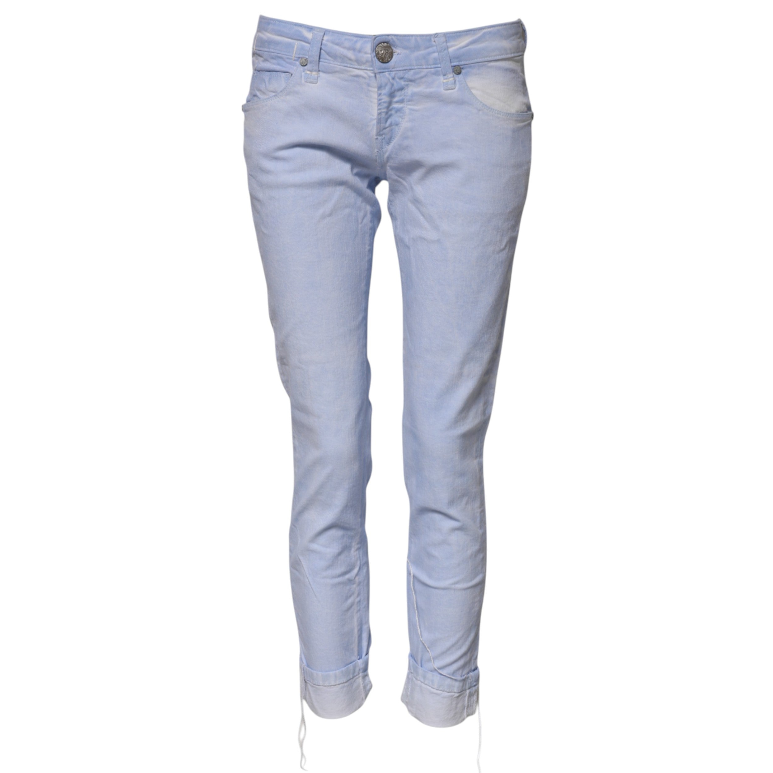 Hellblaue Baumwoll-Slim-Fit-Jeans mit niedriger Taille