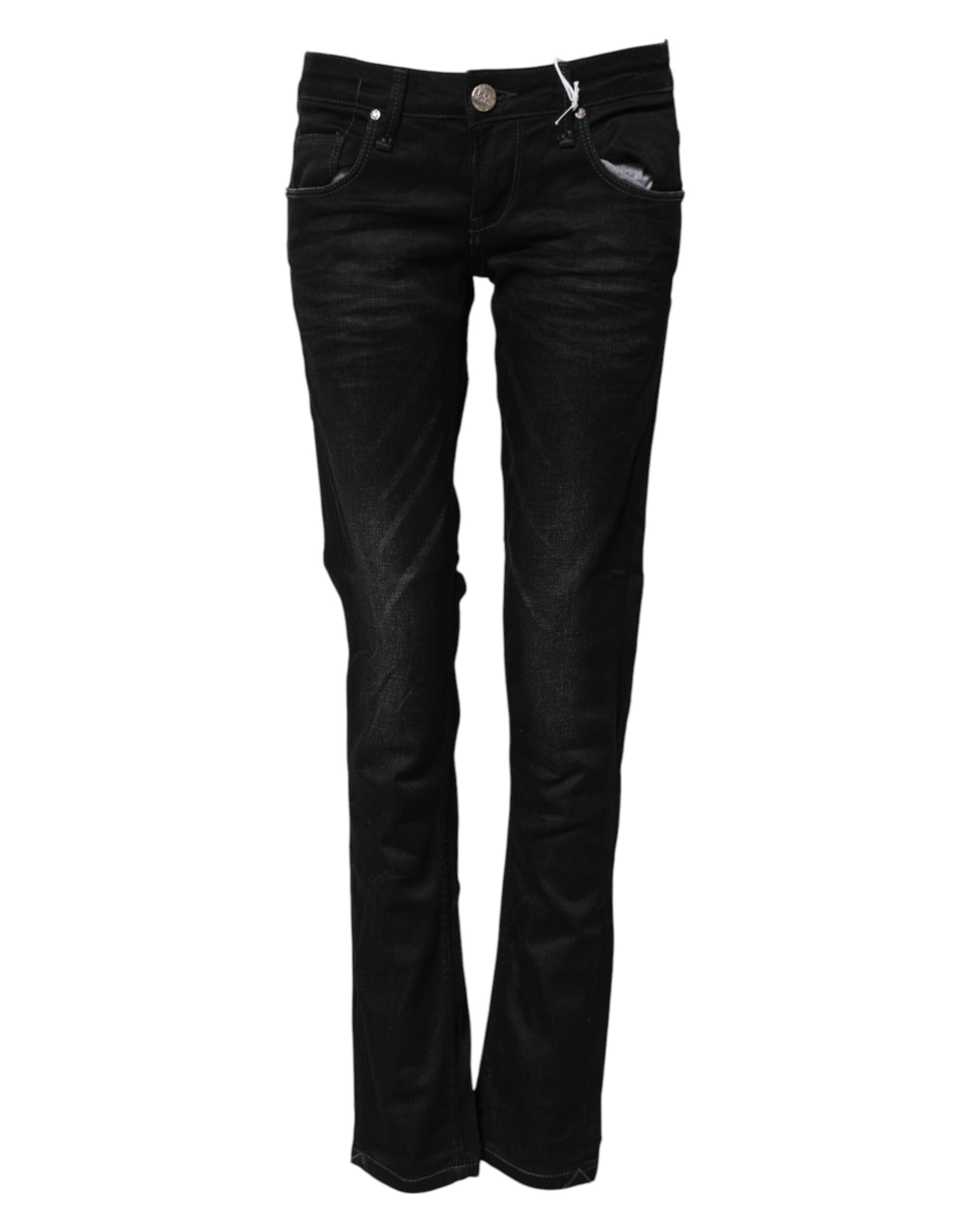 Schwarze Slim Fit Jeans aus Baumwolle mit niedriger Taille