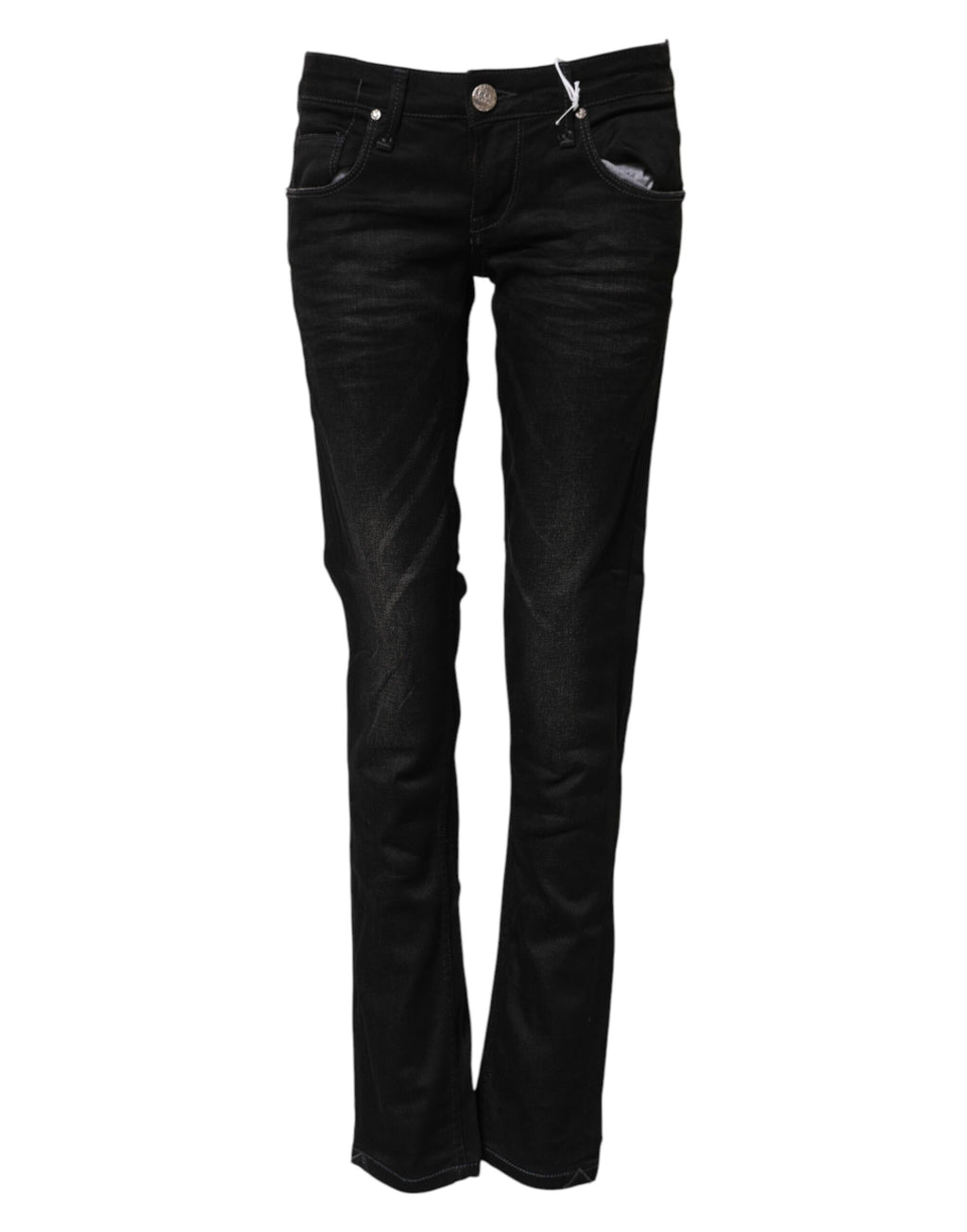 Schwarze Slim Fit Jeans aus Baumwolle mit niedriger Taille