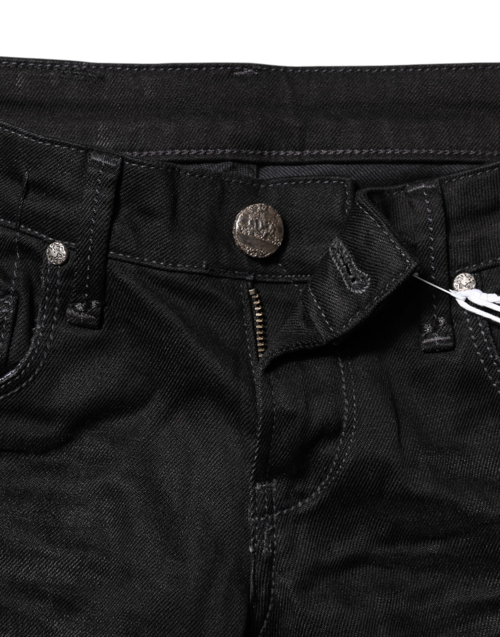 Schwarze Slim Fit Jeans aus Baumwolle mit niedriger Taille