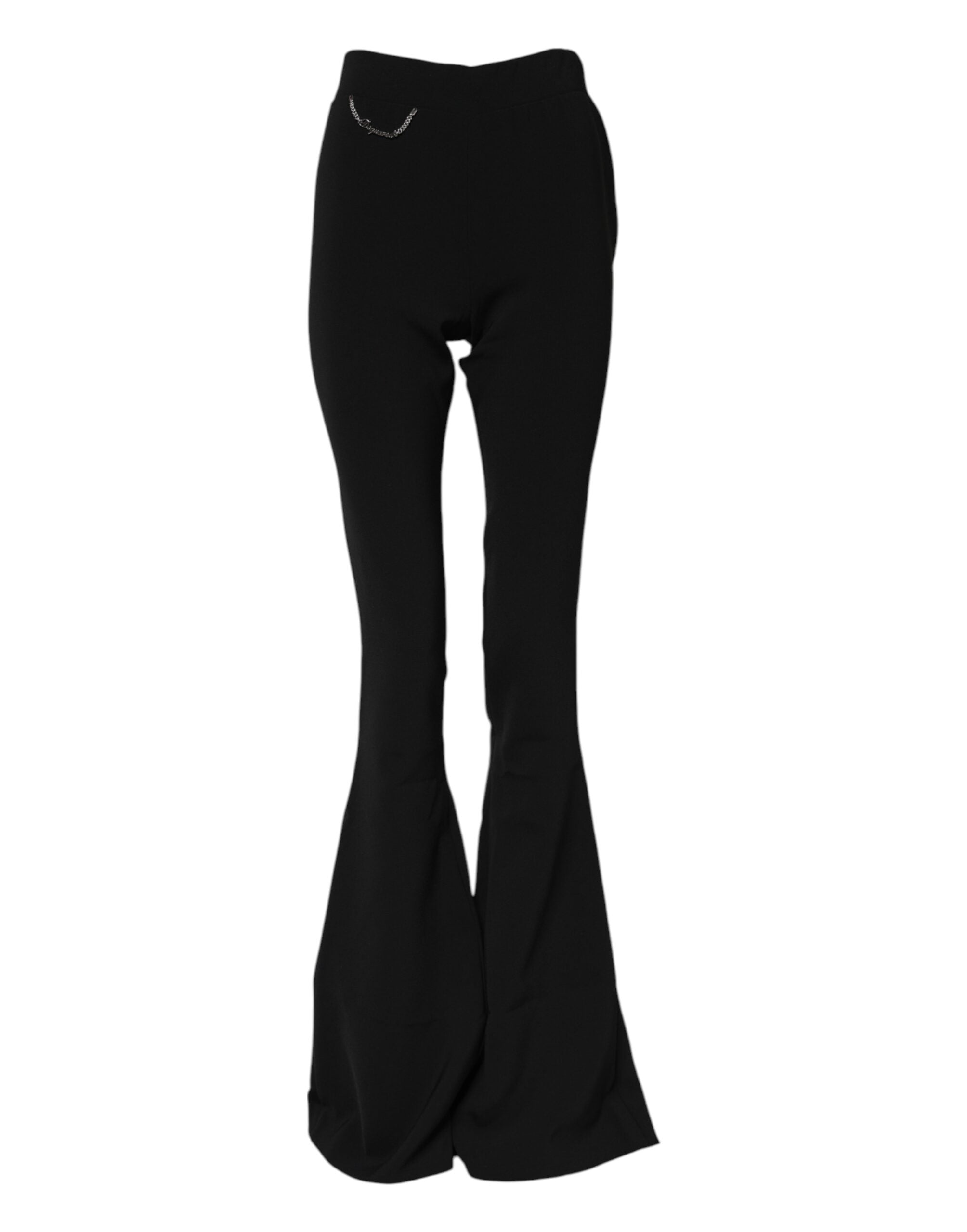 Pantaloni svasati a vita alta in poliestere nero
