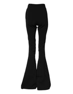 Pantaloni svasati a vita alta in poliestere nero