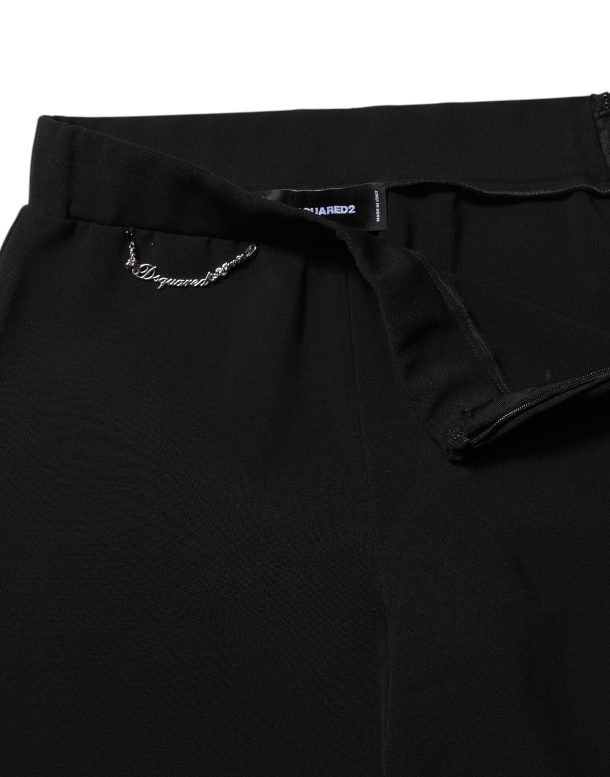 Pantaloni svasati a vita alta in poliestere nero