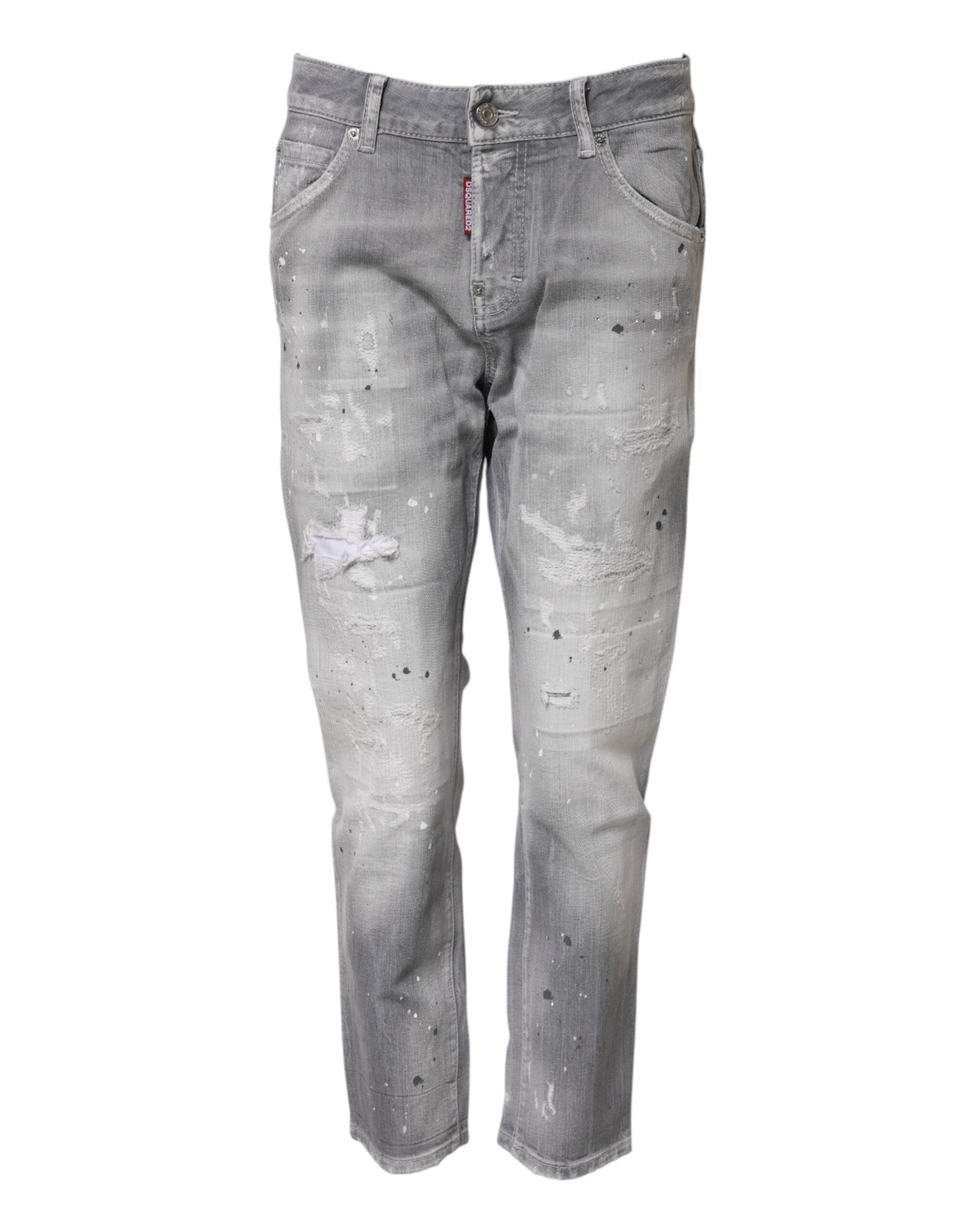 Graue gewaschene Mid-Waist Tapered Jeans
