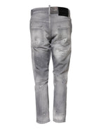 Graue gewaschene Mid-Waist Tapered Jeans