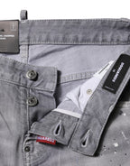 Graue gewaschene Mid-Waist Tapered Jeans