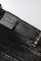 Black Washed Mid Waist Tapered Denim Jeans