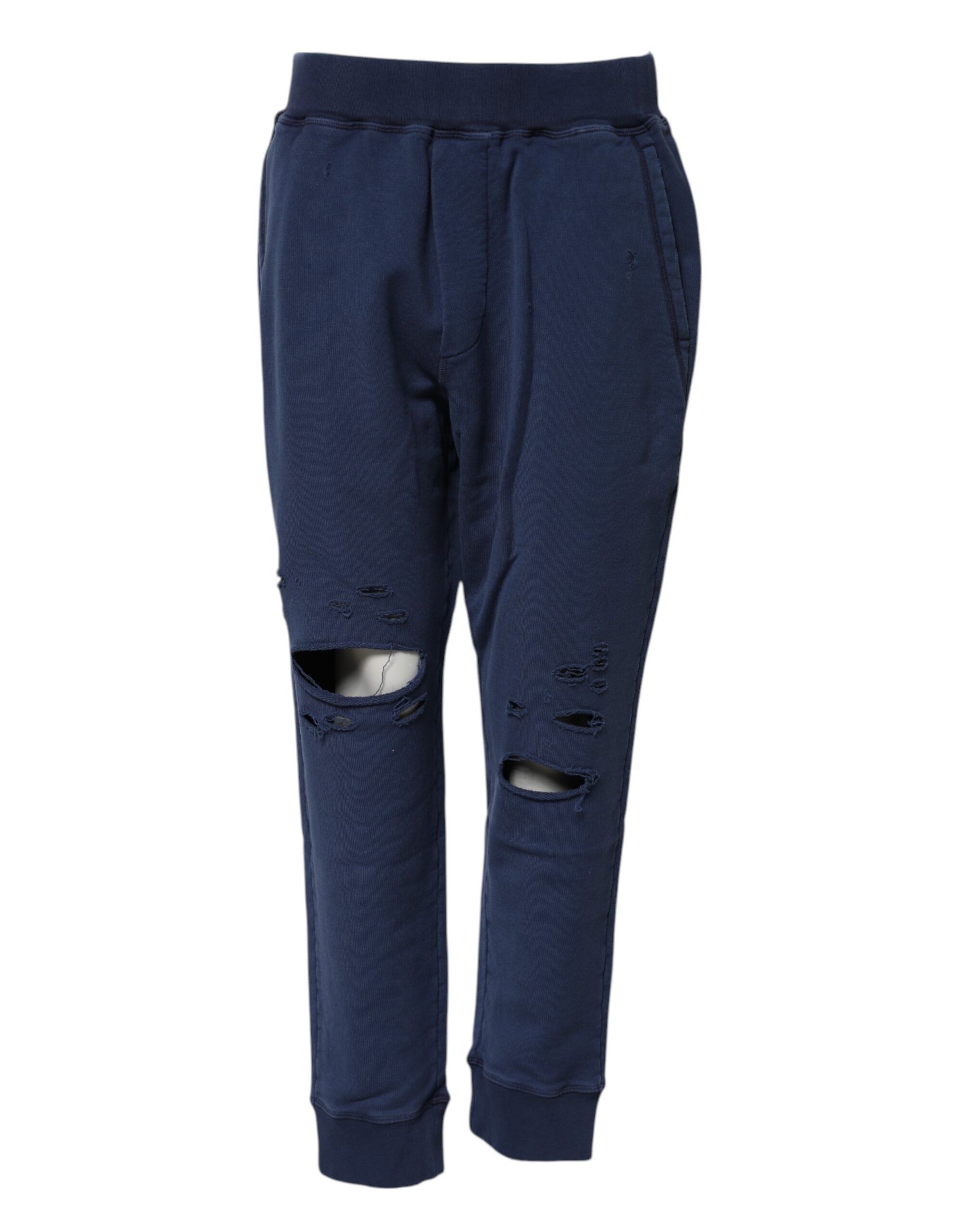 Blaue Joggingshose aus Baumwolle mit mittelhohem Bund