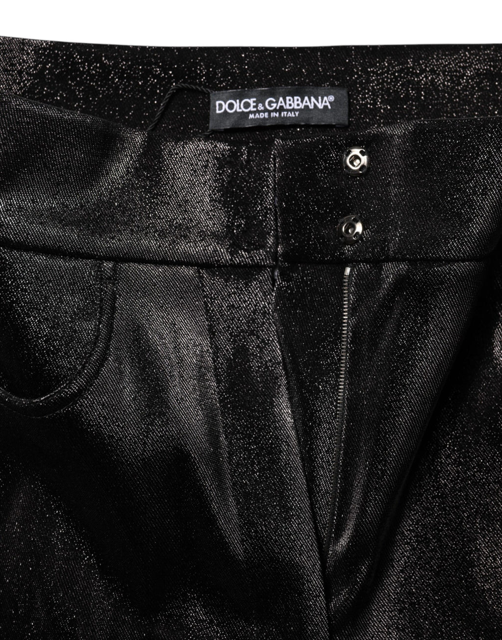 Black Cotton Stretch Silver Lurex Thread Pants