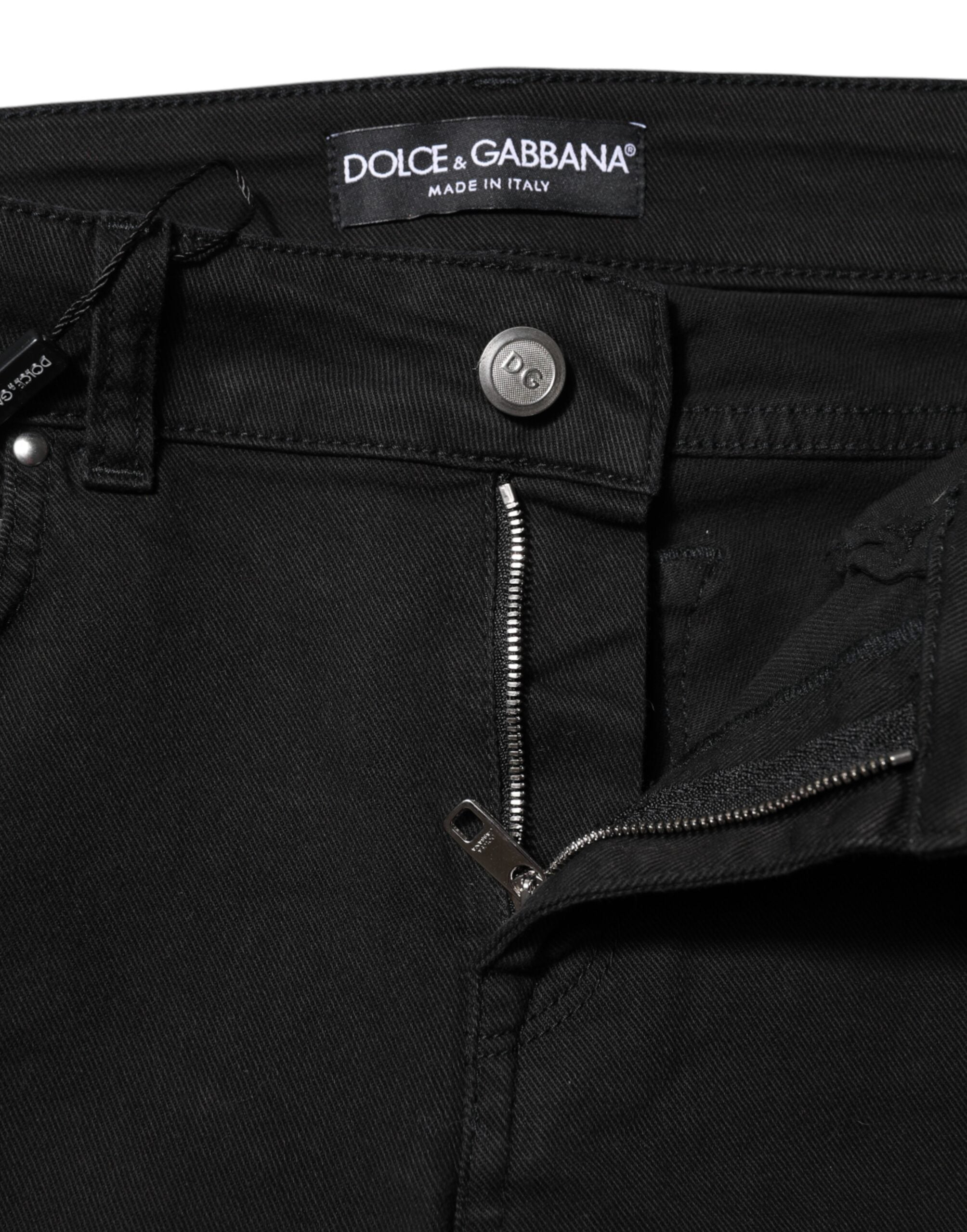 Schwarze Skinny Jeans aus Baumwolle mit mittlerer Bundhöhe