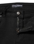 Schwarze Röhrenjeans aus Baumwolle mit mittlerer Bundhöhe