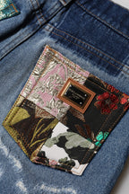 Blue Tattered High Waist Women Denim Jeans