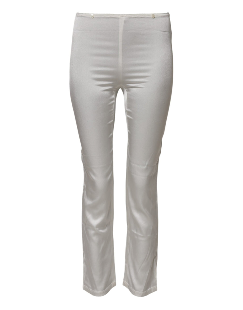 Elfenbeinseidene High-Waist Hose mit schmal zulaufendem Bein