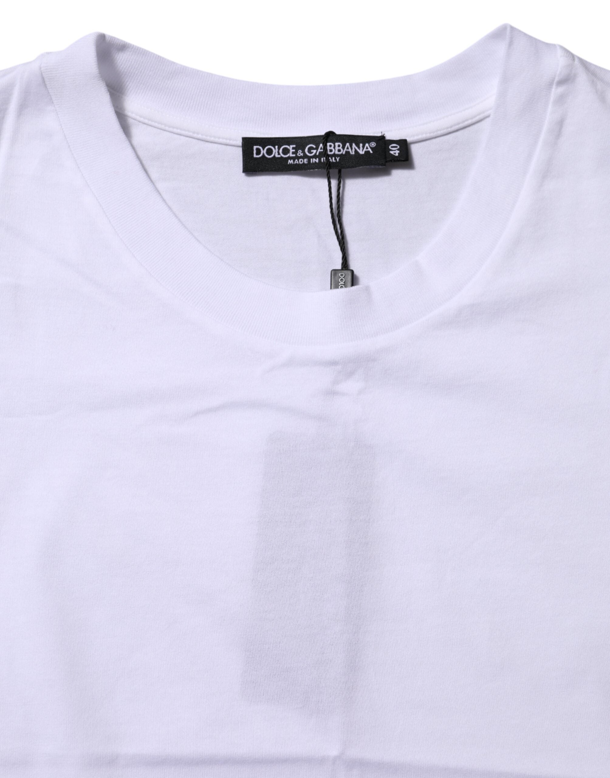 Weißes Baumwoll-T-Shirt mit Rundhalsausschnitt und kurzen Ärmeln