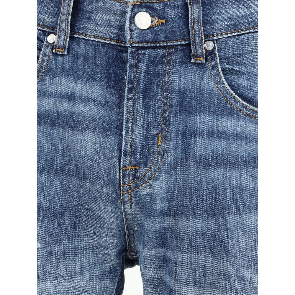 Blaue Straight Leg Jeans aus Baumwolle