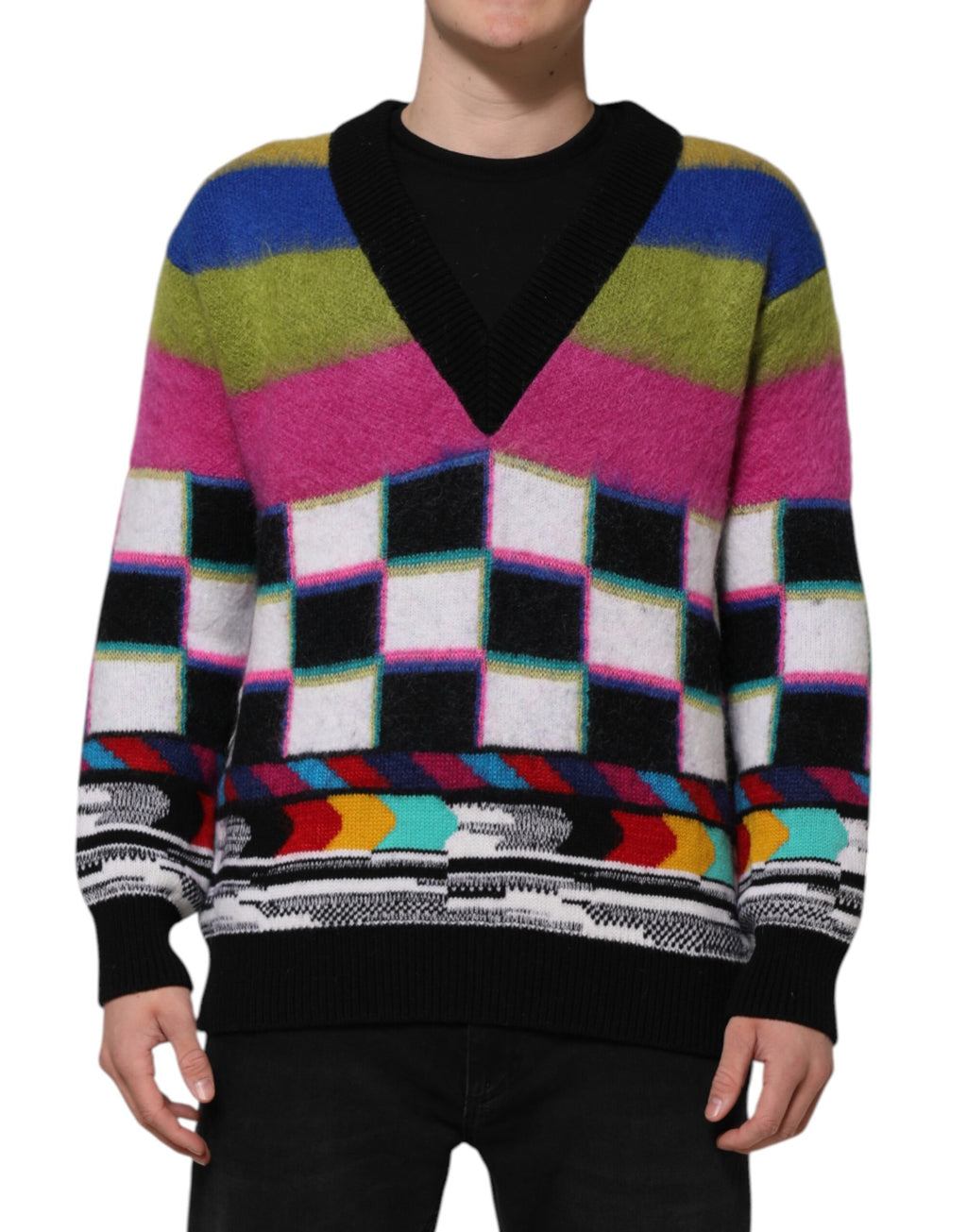 Pullover-Sweater mit mehrfarbigem Glitch-Design