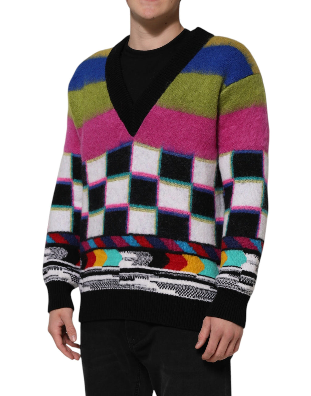 Pullover-Sweater mit mehrfarbigem Glitch-Design