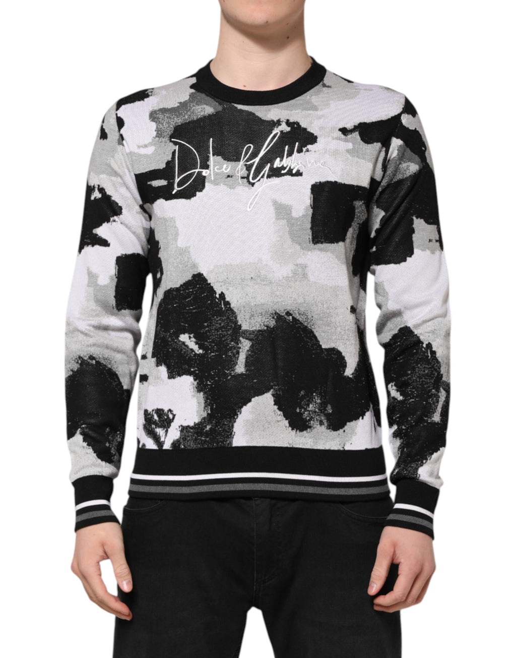 Mehrfarbiger Camouflage-Pullover aus Seide